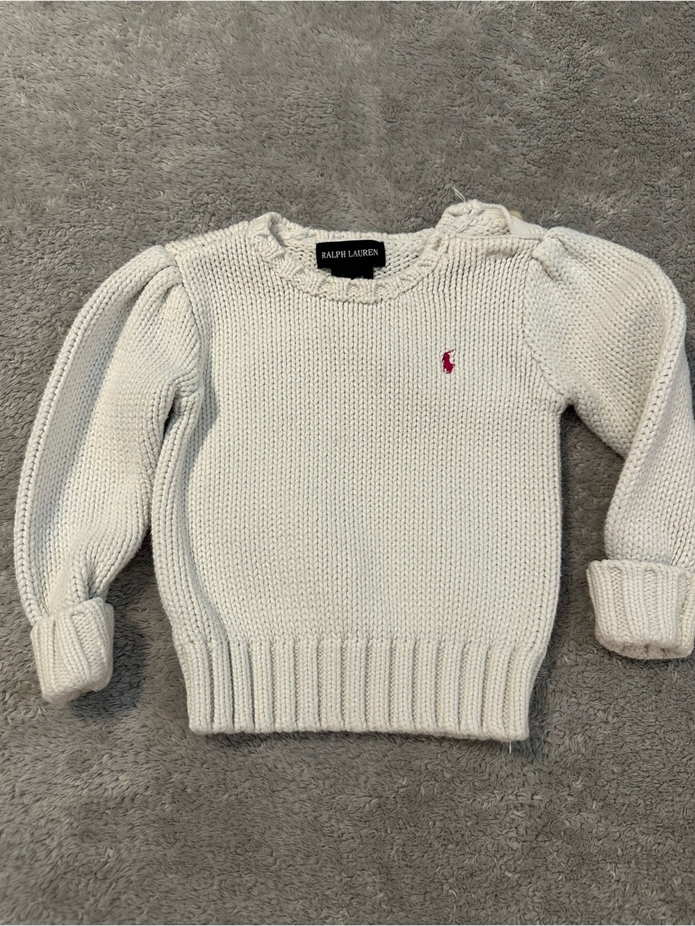 Ralph Lauren Cream Crewneck Sweater with Pink Pony Embroidery - Girls 18 Month